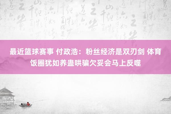 最近篮球赛事 付政浩：粉丝经济是双刃剑 体育饭圈犹如养蛊哄骗欠妥会马上反噬