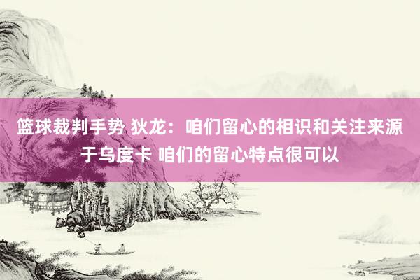 篮球裁判手势 狄龙：咱们留心的相识和关注来源于乌度卡 咱们的留心特点很可以