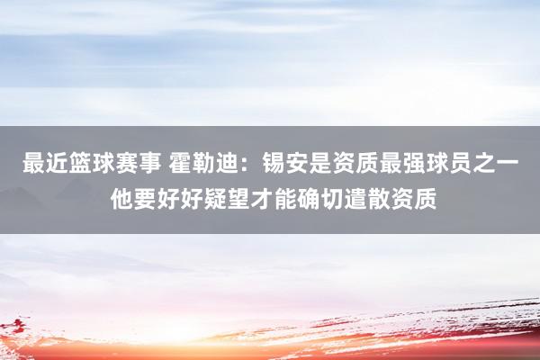 最近篮球赛事 霍勒迪：锡安是资质最强球员之一 他要好好疑望才能确切遣散资质